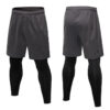 Mens fitness sports running training leggings fake two Pieces quick-drying mens Workout Pants