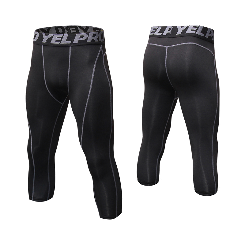 Mens Compression Base Layer Sports Gym Under Tights 3/4 Short Capri Pants Black