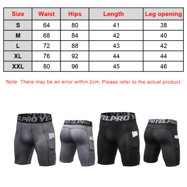 Mens Compression Shorts for Fitness Running jogging Climbing leggings for men Size chart