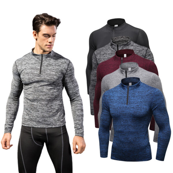 Mens Compression Tights Breathable Thermal Fleece Fitness running training Long sleeve shirt (1)