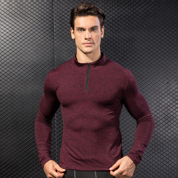 Mens Compression Tights Breathable Thermal Fleece Fitness running training Long sleeve shirt (9)