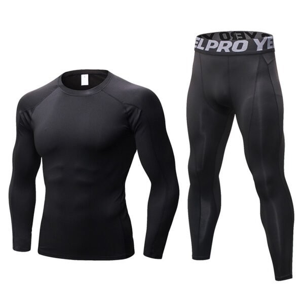 Men 2pcs Workout Clothes Set Quick Dry Long Sleeve Compression Shirt and Pants Set Fitness Gym Sports Running Suits (12)