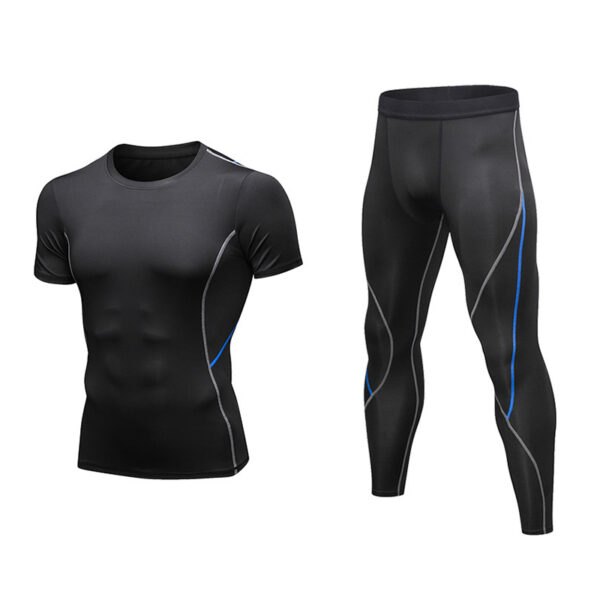 Mens 2 pcs Workout Clothes Set Compression Shirt and Pants Set Fitness Gym Sports Running Suits (5)