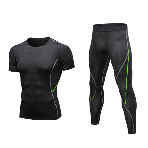 Mens 2 pcs Workout Clothes Set Compression Shirt and Pants Set Fitness Gym Sports Running Suits (6)