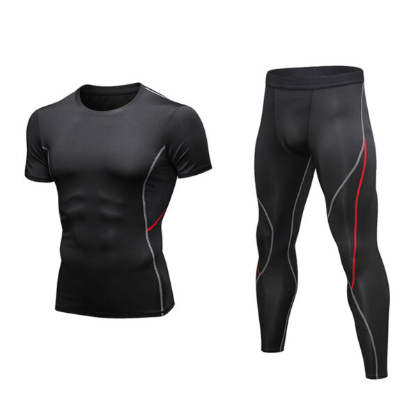 Mens 2pcs Workout Clothes Set Compression Shirt and Pants Set Fitness Gym Sports Running Suits (7)