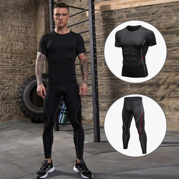 Mens 2pcs Workout Clothes Set Compression Shirt and Pants Set Fitness Gym Sports Running Suits (9)