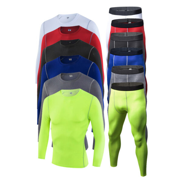 Men Compression Tights Sets Sports Long Sleeve T-shirt Gym Exercise Clothes Workout Bodysuit Fitness Suits Sportswear (1)