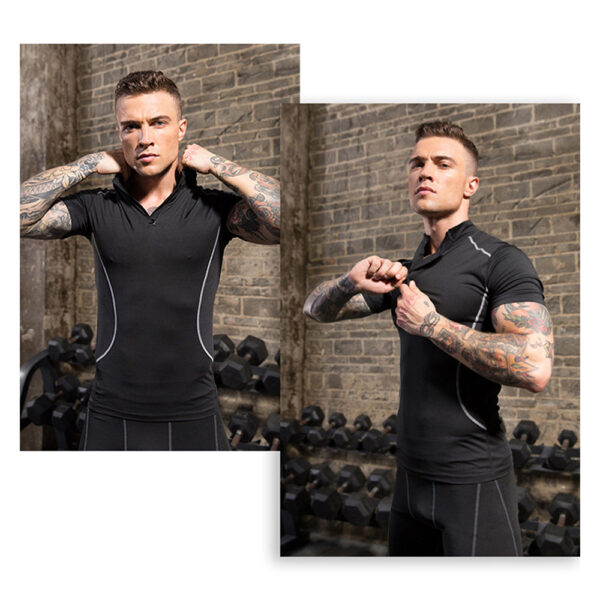Spozeal Mens Mock Neck Compression Fitness Sweat Shirt Sports Short Sleeve Training Base Layers Shirt 1 (15)