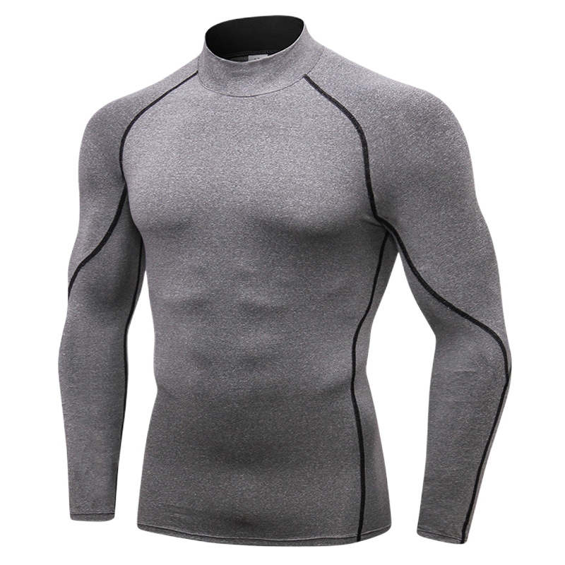 Cool Dry Mens Fitness Gym Workout Long Sleeve Shirts High Elasticity Breathable Tight Mock Neck Tshirt Compression Clothing (2)