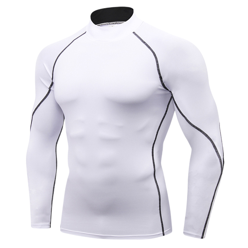 Cool Dry Mens Fitness Gym Workout Long Sleeve Shirts High Elasticity Breathable Tight Mock Neck Tshirt Compression Clothing (3)