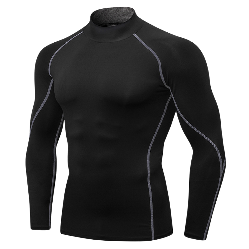 Cool Dry Mens Fitness Gym Workout Long Sleeve Shirts High Elasticity Breathable Tight Mock Neck Tshirt Compression Clothing (1)
