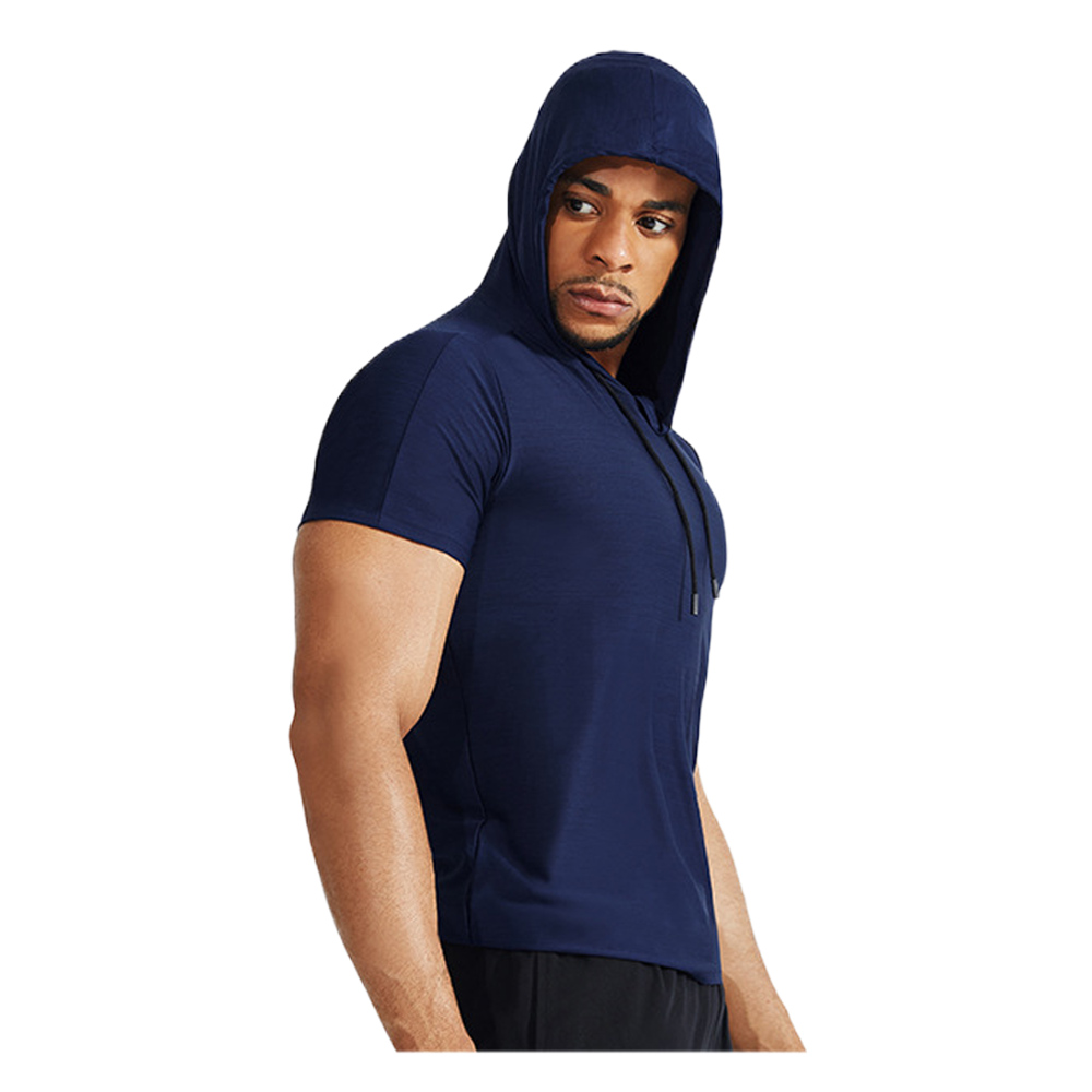 Short Sleeve Hooded Shirt for Men Elasticity Quick dry Casual Hoodie