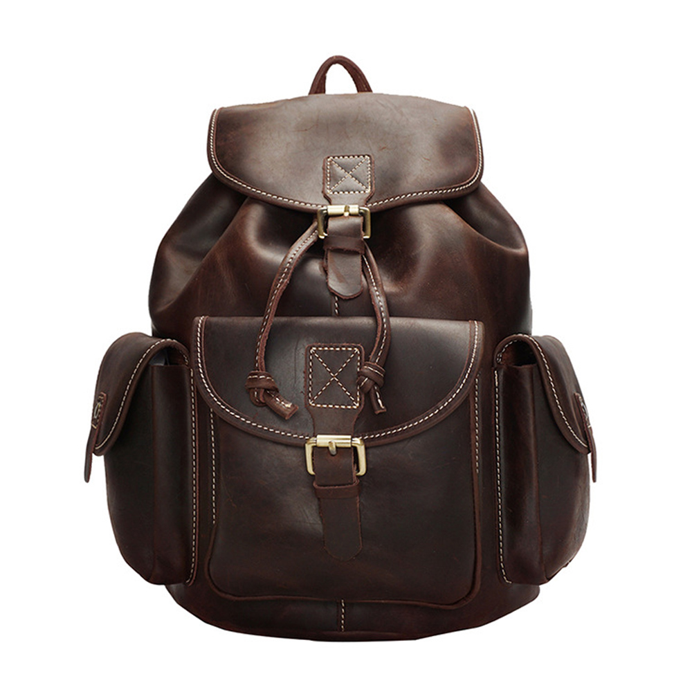 Leather Men Vintage Backpack Rucksack Travel Satchel Bag Women Cowhide Daypack (3)
