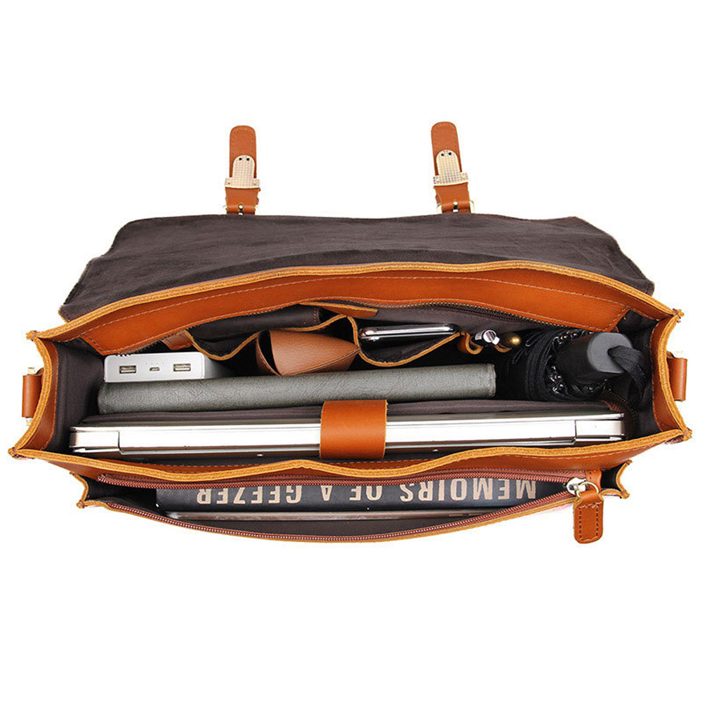 Men Leather Briefcase 14 Laptop Computer Bag Messenger Bag Tote Satchel (3)
