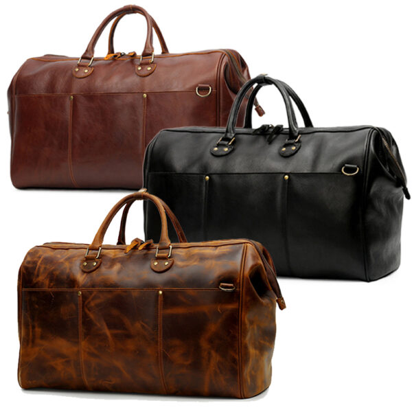 Men & Women Cowhide Leather Travel Luggage Bags Carry on Weekender Overnight Tote Duffel Bag (1)