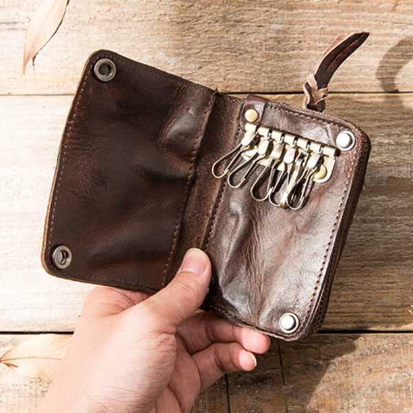 Vegetable Tanned Leather Key Case Coin Purse Car Key Bag for Men & Women (16)