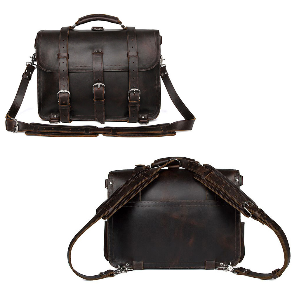 Men Single or Double Shoulder Dual Purpose Leather Briefcase Totes Satchel Bag (14)