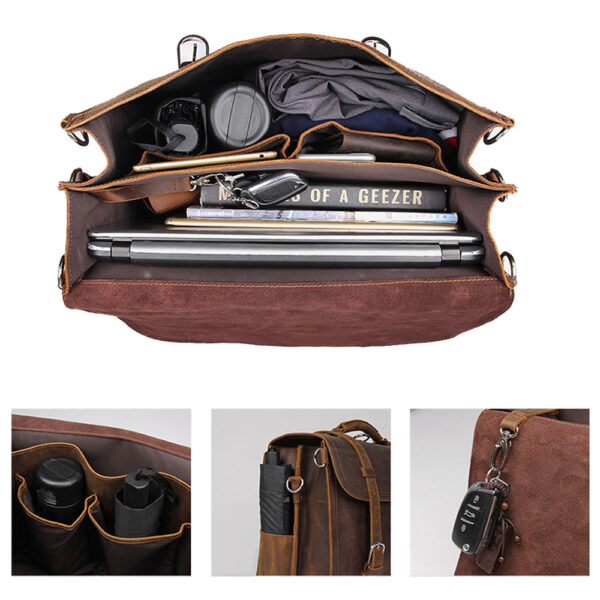 Men Single or Double Shoulder Dual Purpose Leather Briefcase Totes Satchel Bag (5)