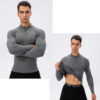 Mens Stand Up Collar Fleece Fitness Clothes High Elastic Tight Long Sleeves Shirt for Men (21)