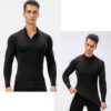 Mens Stand Up Collar Fleece Fitness Clothes High Elastic Tight Long Sleeves Shirt for Men (22)