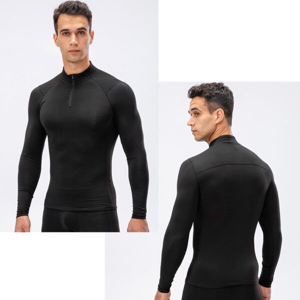 Mens Stand Up Collar Fleece Fitness Clothes High Elastic Tight Long Sleeves Shirt for Men (23)