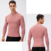Mens Stand Up Collar Fleece Fitness Clothes High Elastic Tight Long Sleeves Shirt for Men (24)