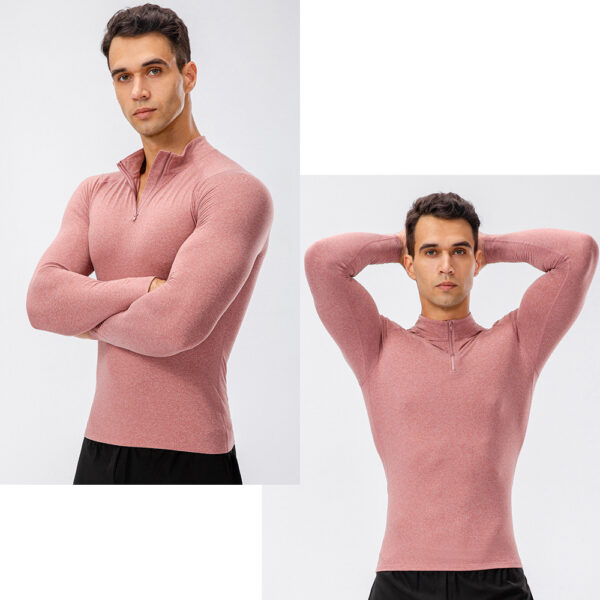 Mens Stand Up Collar Fleece Fitness Clothes High Elastic Tight Long Sleeves Shirt for Men (26)