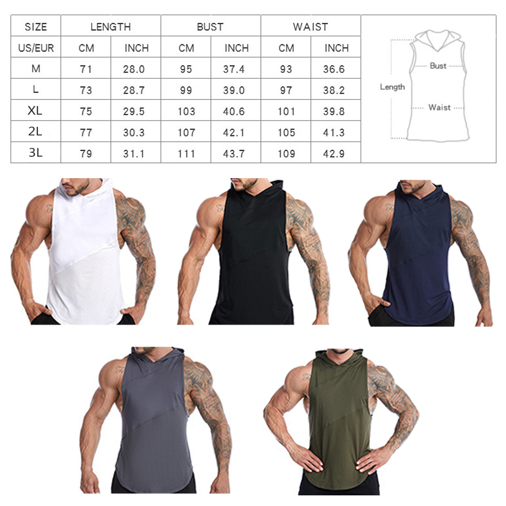 Mens Beast Hooded Vest Workout Training Sleeveless Shirt Hoodie Tank Tops Quick Dry size