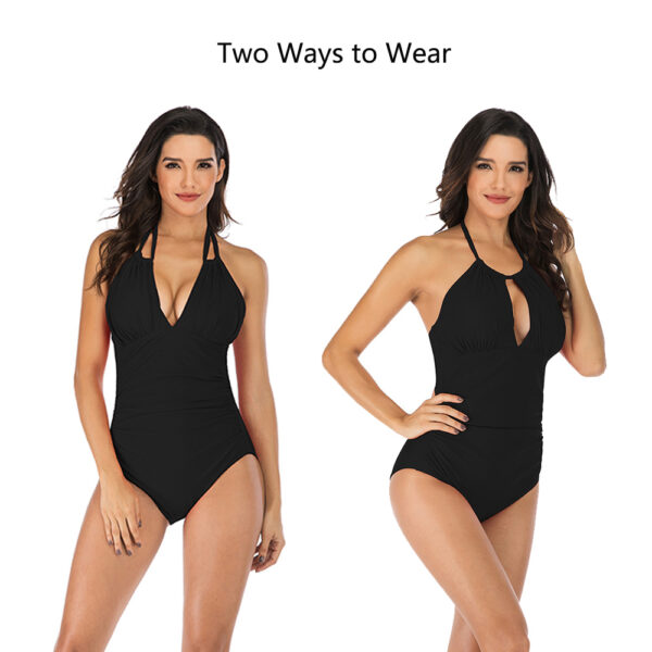 Women's High Coverage Ruched One Piece Swimsuit V Neck Bathing Suits