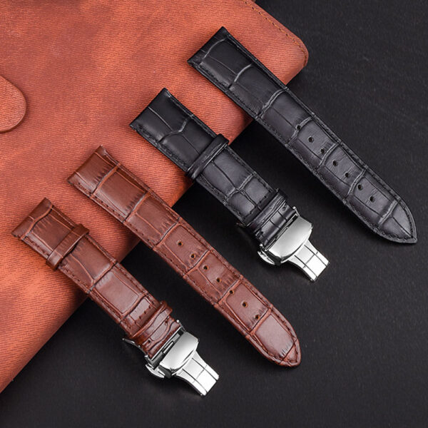 Leather Wristwatch Bands Black Brown Replacement Watch Strap with Buckle 18-24MM (4)