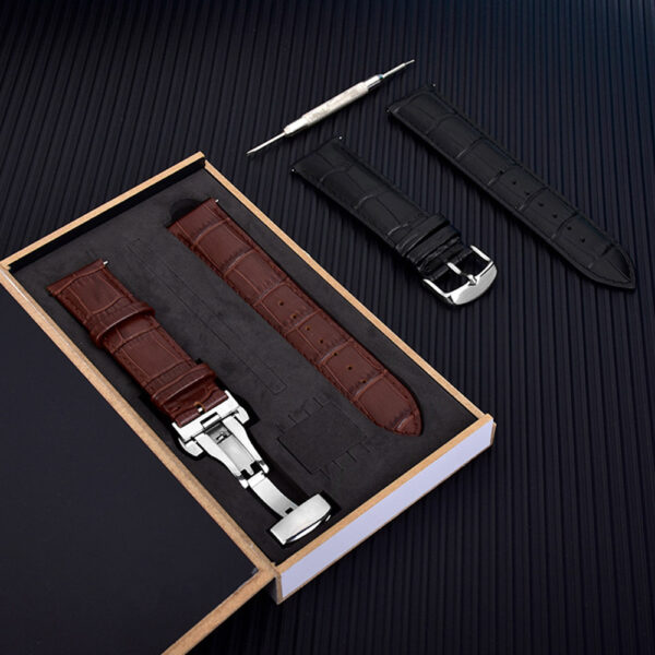 Leather Wristwatch Bands Black Brown Replacement Watch Strap with Buckle 18-24MM (8)